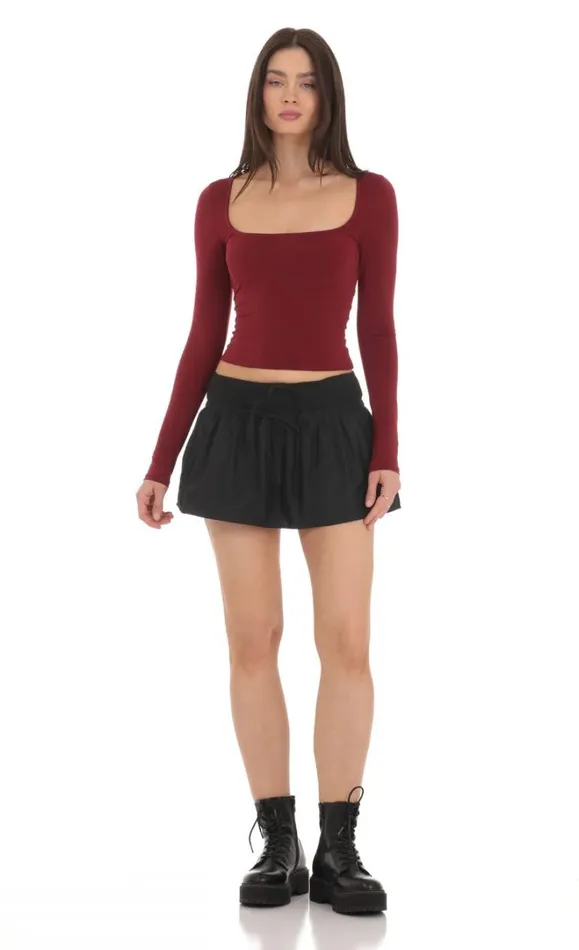 Scoop Neck Long Sleeve Top Maroon Women LUCY IN THE SKY Tops Scoop Neck Long Sleeve Top Maroon Women LUCY IN THE SKY Tops
