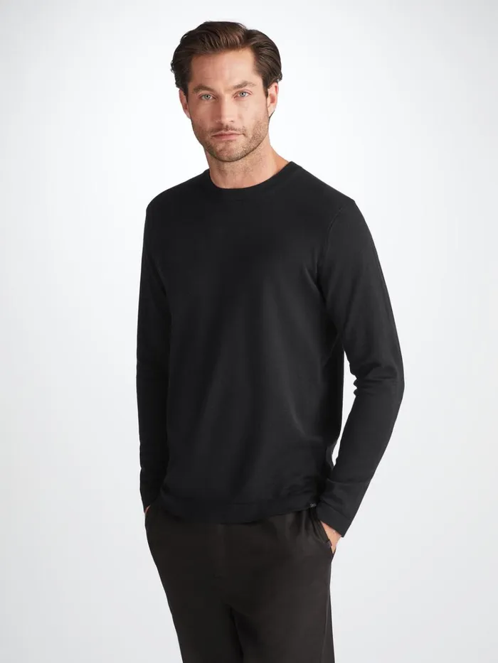 Sea Island Cotton Sweaters Men Derek Rose Sweater Jacob Sea Island Cotton Black