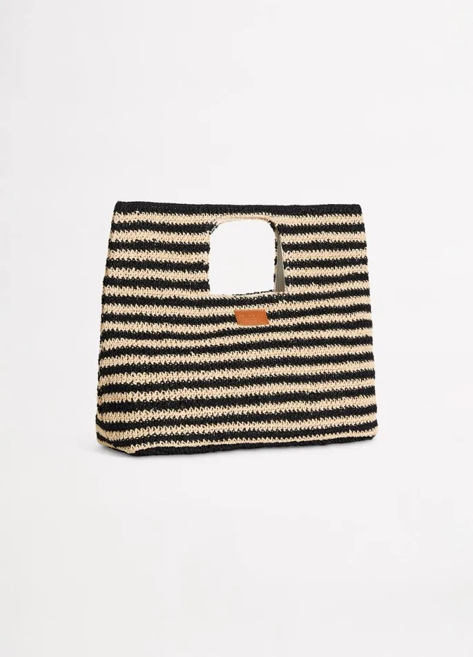 Seafolly Beach Bags Women Raffia Stripe Basket Bag 8211 NaturalBlack