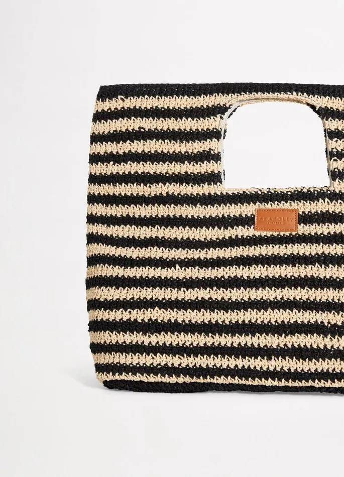 Seafolly Beach Bags Women Raffia Stripe Basket Bag 8211 NaturalBlack