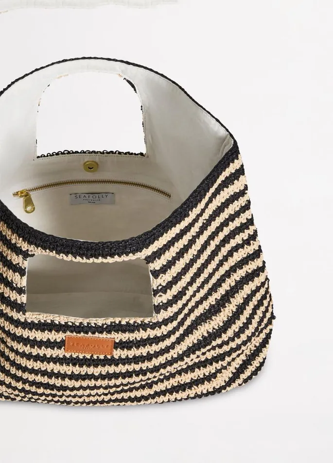 Seafolly Beach Bags Women Raffia Stripe Basket Bag 8211 NaturalBlack