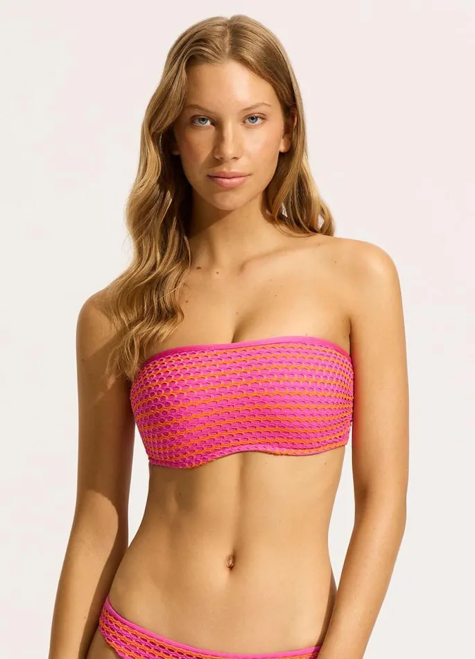Seafolly DDE Swimwear Women Mesh Effect DD Tank Bikini Top 8211 Hot Pink