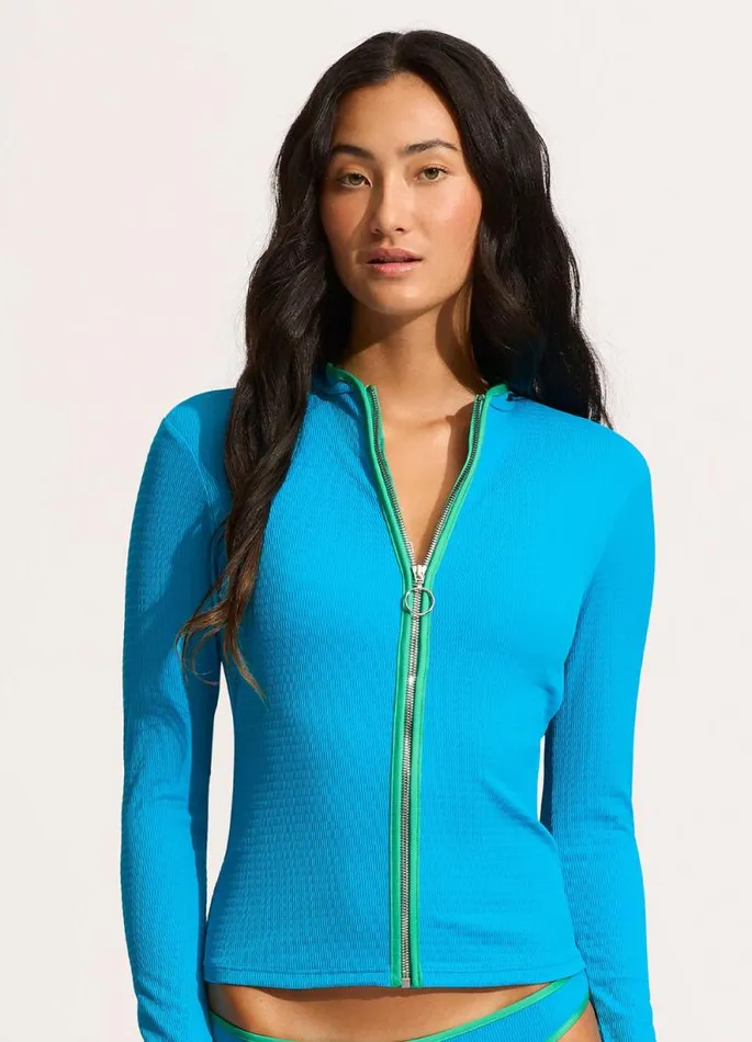 Seafolly Rash Vests Women Beach Bound Long Sleeve Sunvest 8211 Turquoise