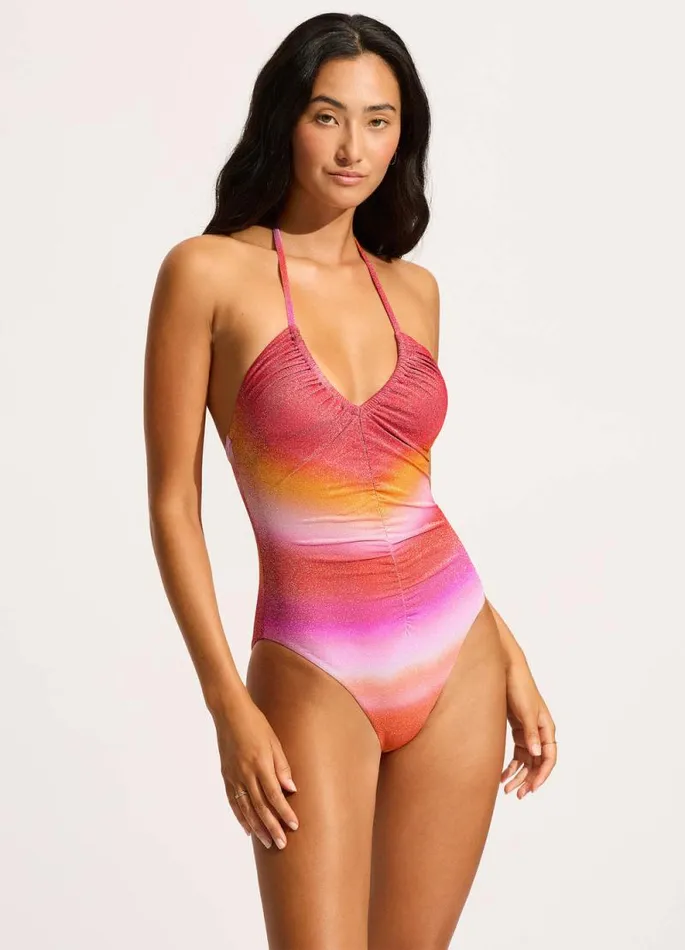 Seafolly V Neck Women Spectrum Drawstring V Neck One Piece 8211 Hot Pink
