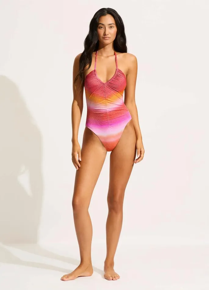 Seafolly V Neck Women Spectrum Drawstring V Neck One Piece 8211 Hot Pink