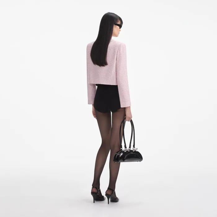 Self Portrait CoOrds Women Pink Boucle Pearl Trim Jacket