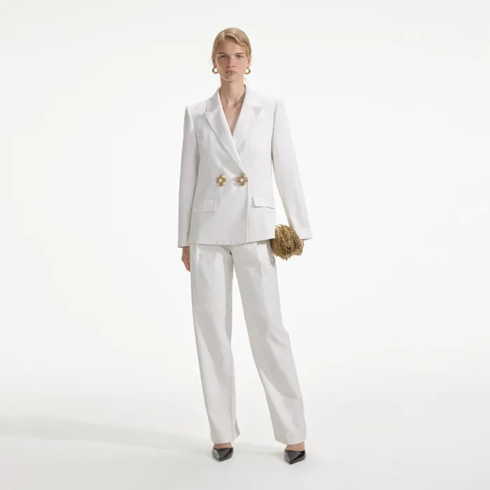 Self Portrait CoOrds Women White Linen Trousers