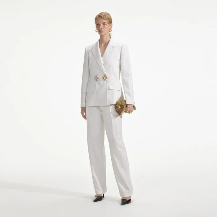 Self Portrait CoOrds Women White Linen Trousers