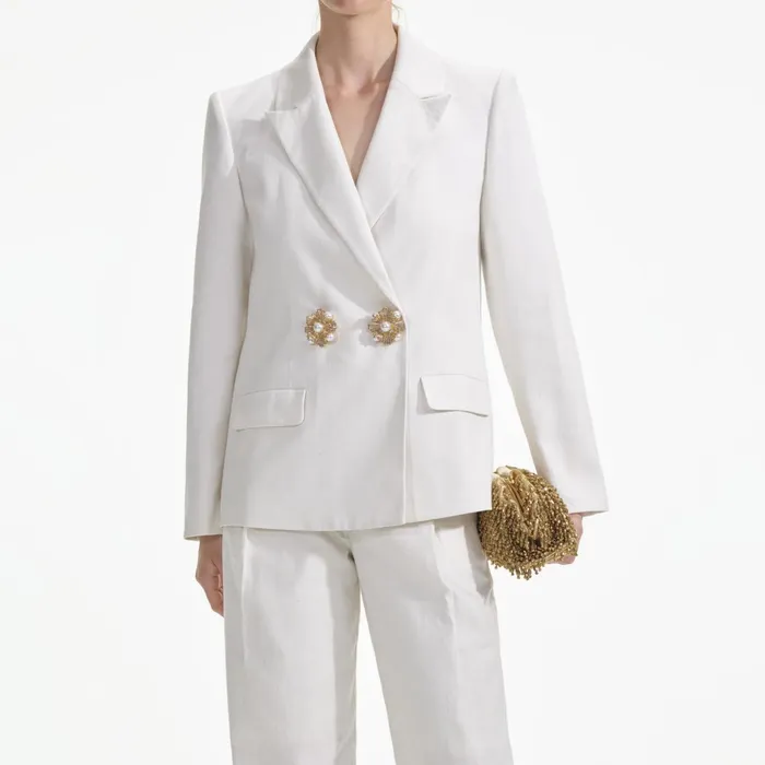 Self Portrait CoOrds Women White Linen Trousers