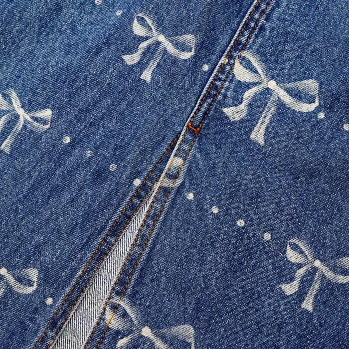 Self Portrait Denim Women Bow Print Denim Midi Skirt