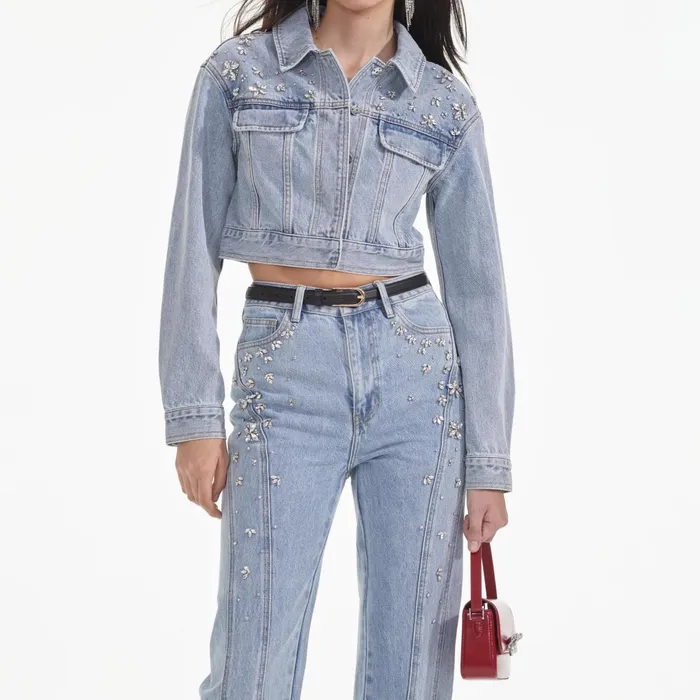 Self Portrait Denim Women Crystal Embellished Denim Jacket