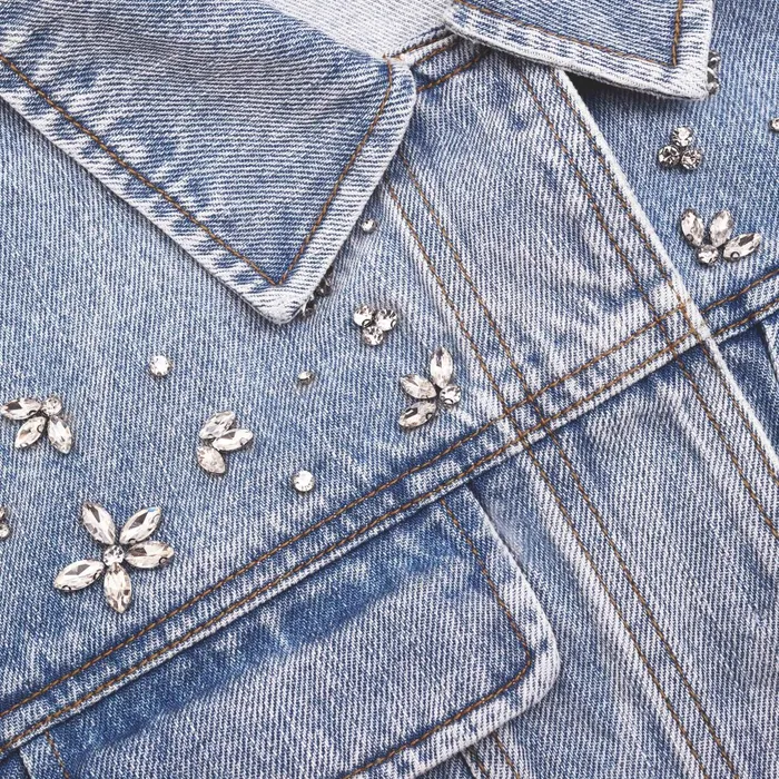 Self Portrait Denim Women Crystal Embellished Denim Jacket