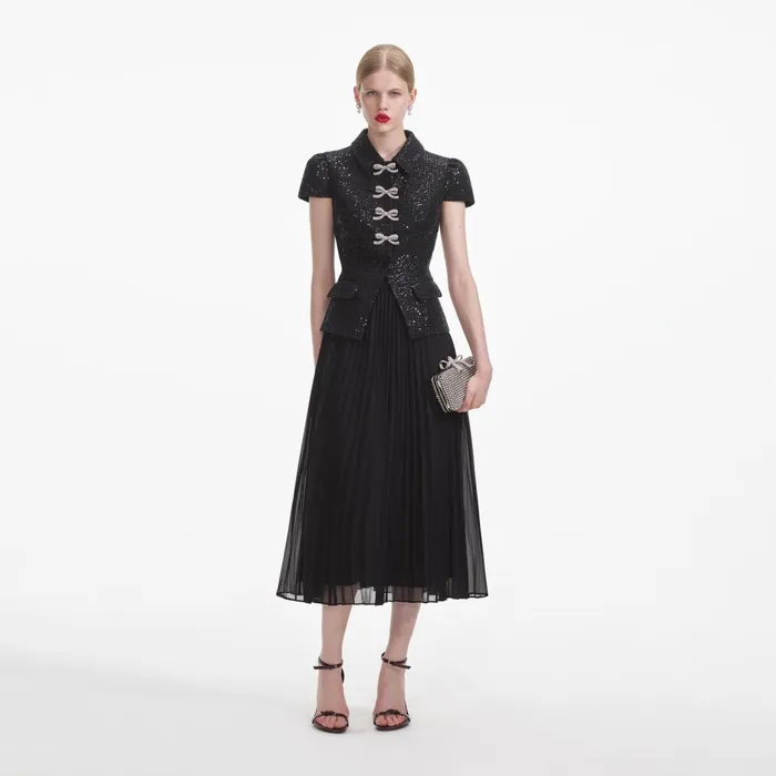 Self Portrait Dresses Women Black Boucle Bow Midi Dress