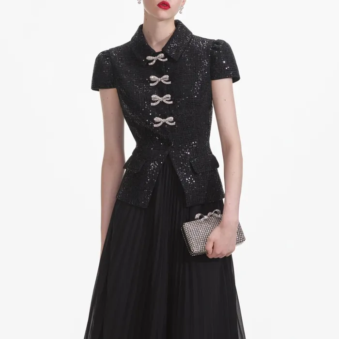 Self Portrait Dresses Women Black Boucle Bow Midi Dress
