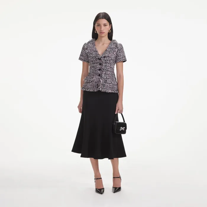 Self Portrait Dresses Women Black Boucle Fringed Midi Dress