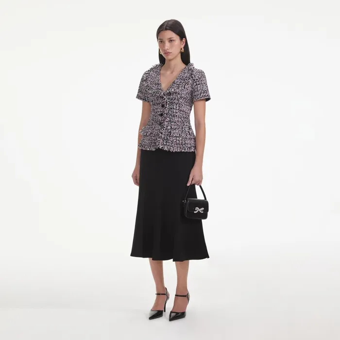 Self Portrait Dresses Women Black Boucle Fringed Midi Dress