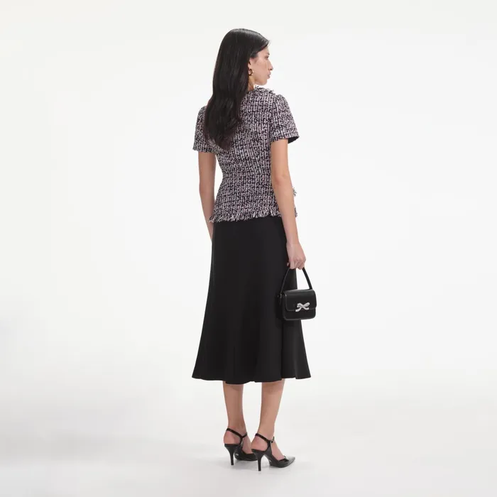 Self Portrait Dresses Women Black Boucle Fringed Midi Dress