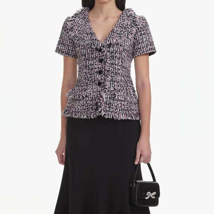 Self Portrait Dresses Women Black Boucle Fringed Midi Dress