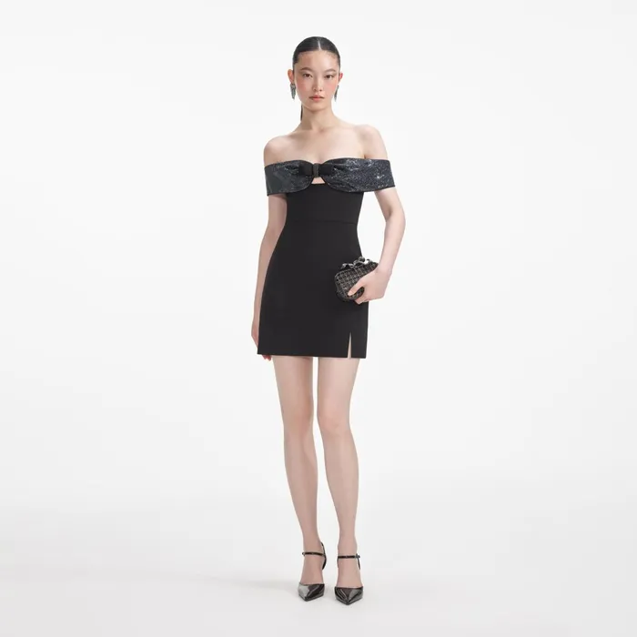 Self Portrait Dresses Women Black Crepe Bow Mini Dress