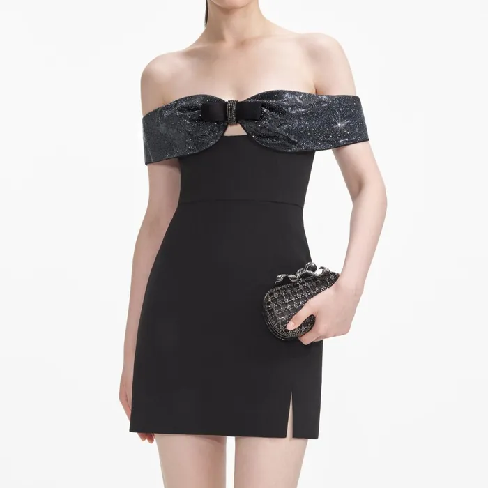 Self Portrait Dresses Women Black Crepe Bow Mini Dress