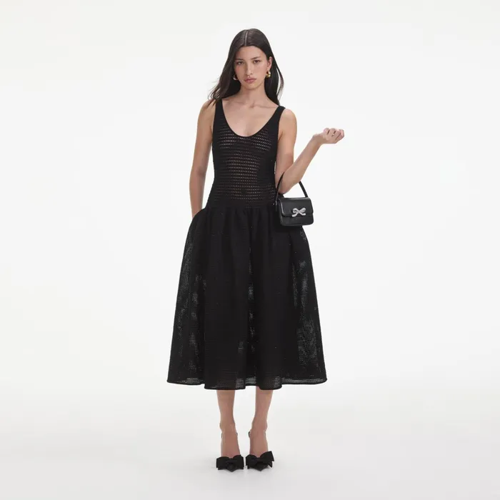 Self Portrait Dresses Women Black Crochet Knit Midi Dress