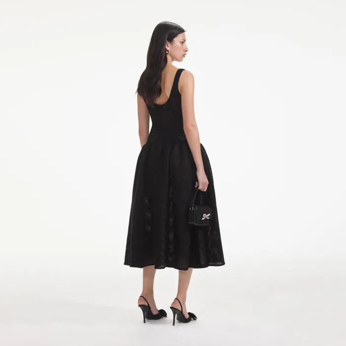 Self Portrait Dresses Women Black Crochet Knit Midi Dress