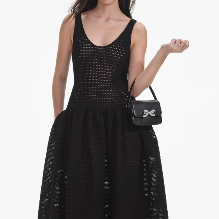 Self Portrait Dresses Women Black Crochet Knit Midi Dress