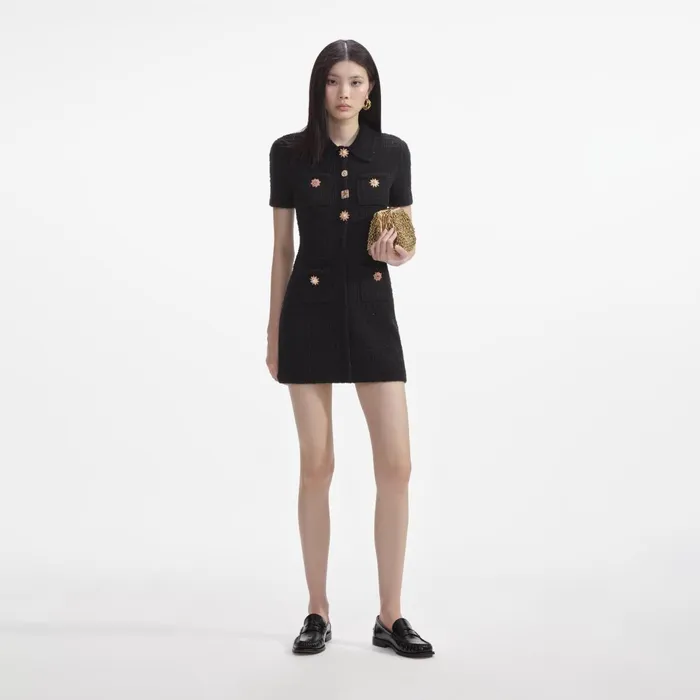 Self Portrait Dresses Women Black Jewel Button Knit Mini Dress