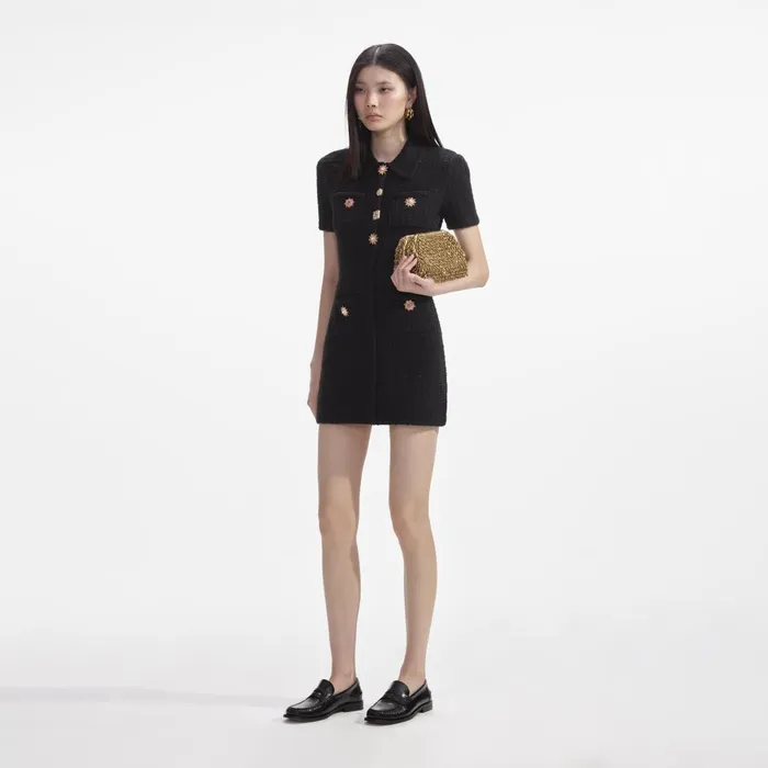 Self Portrait Dresses Women Black Jewel Button Knit Mini Dress