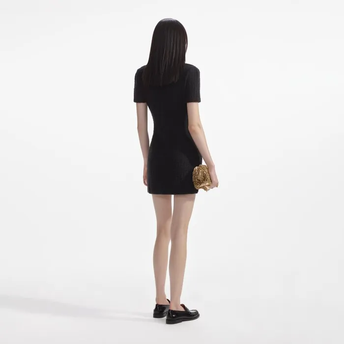 Self Portrait Dresses Women Black Jewel Button Knit Mini Dress