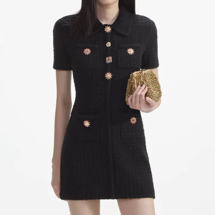 Self Portrait Dresses Women Black Jewel Button Knit Mini Dress