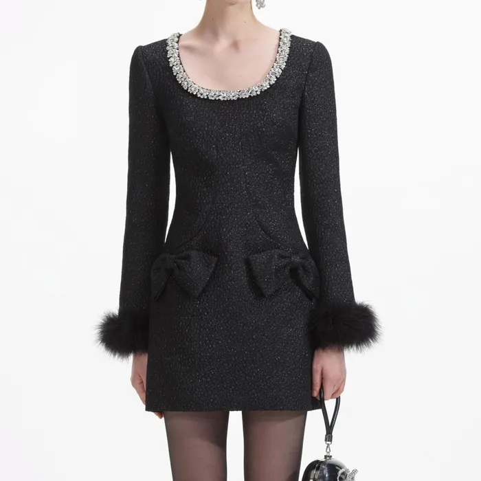 Self Portrait Dresses Women Black Textured Metallic Mini Dress