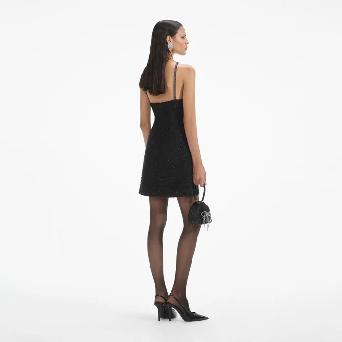 Self Portrait Dresses Women Black Tinsel Boucle Halter Mini Dress