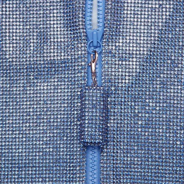 Self Portrait Dresses Women Blue Crystal Chainmail Zip Mini Dress