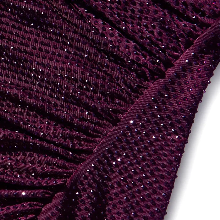 Self Portrait Dresses Women Burgundy Rhinestone Mesh Cut Out Midi Dress