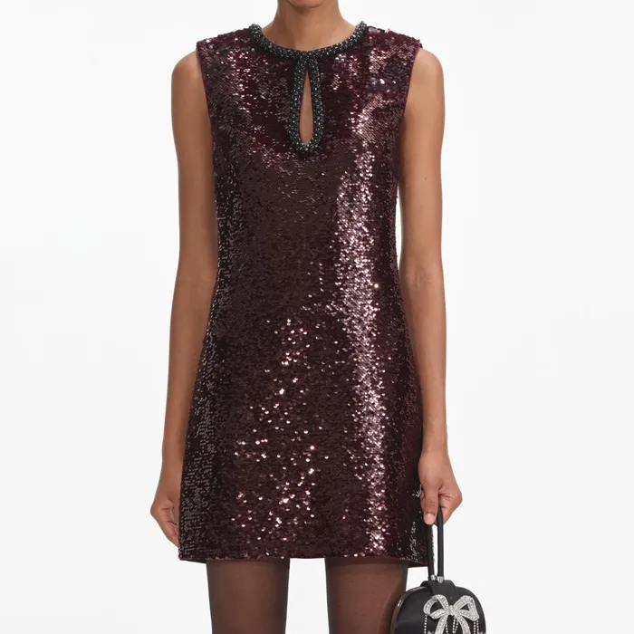 Self Portrait Dresses Women Burgundy Sequin Mini Dress Red