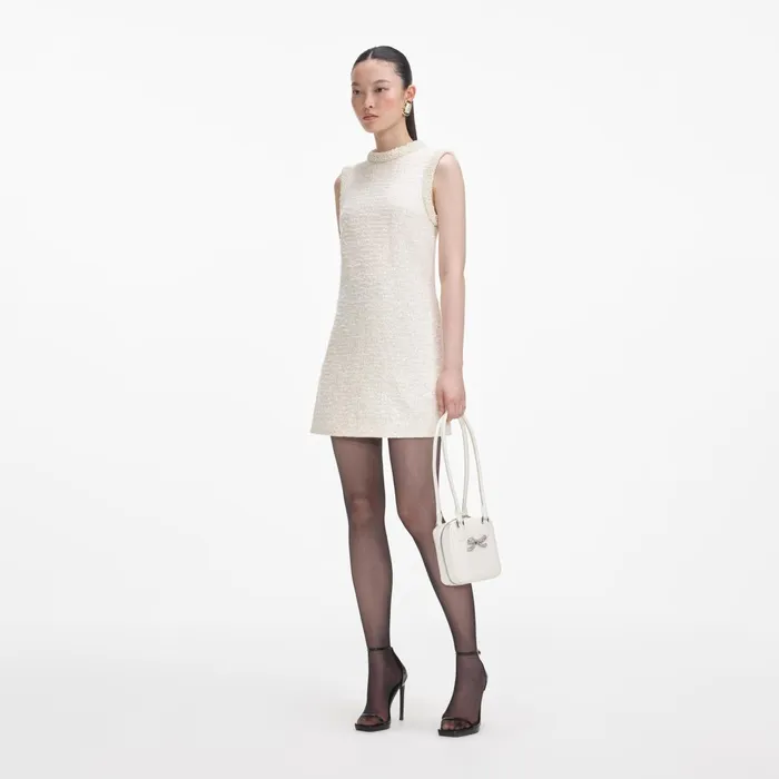 Self Portrait Dresses Women Cream Boucle Pearl Trim Mini Dress