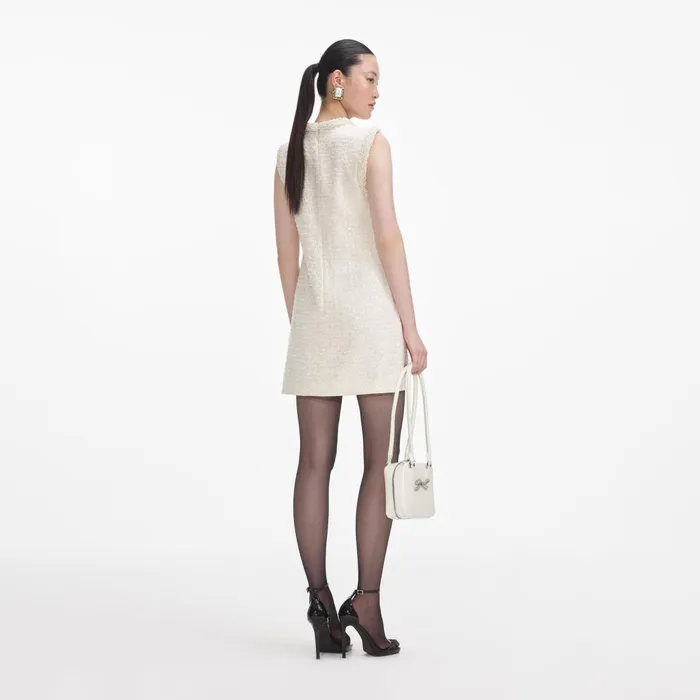 Self Portrait Dresses Women Cream Boucle Pearl Trim Mini Dress