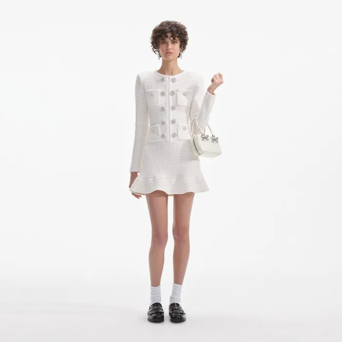 Self Portrait Dresses Women Cream Buttoned Knit Mini Dress