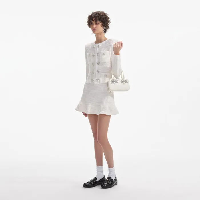 Self Portrait Dresses Women Cream Buttoned Knit Mini Dress