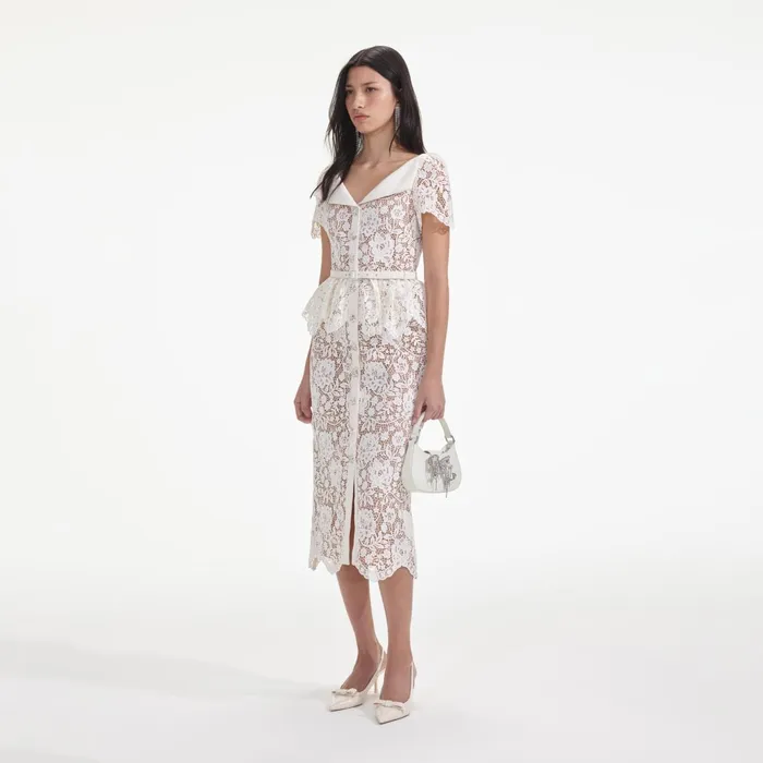Self Portrait Dresses Women Cream Lace Peplum Midi Dress Self Portrait Dresses Women Cream Lace Peplum Midi Dress