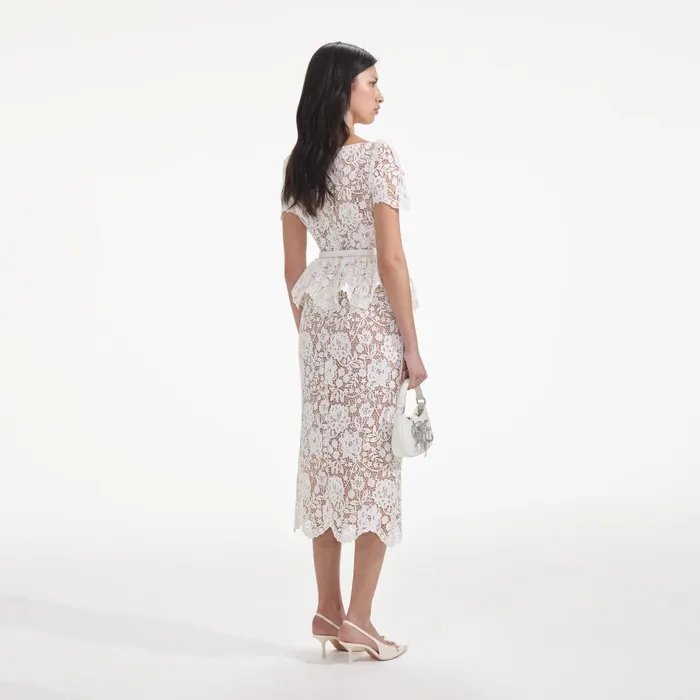 Self Portrait Dresses Women Cream Lace Peplum Midi Dress Self Portrait Dresses Women Cream Lace Peplum Midi Dress