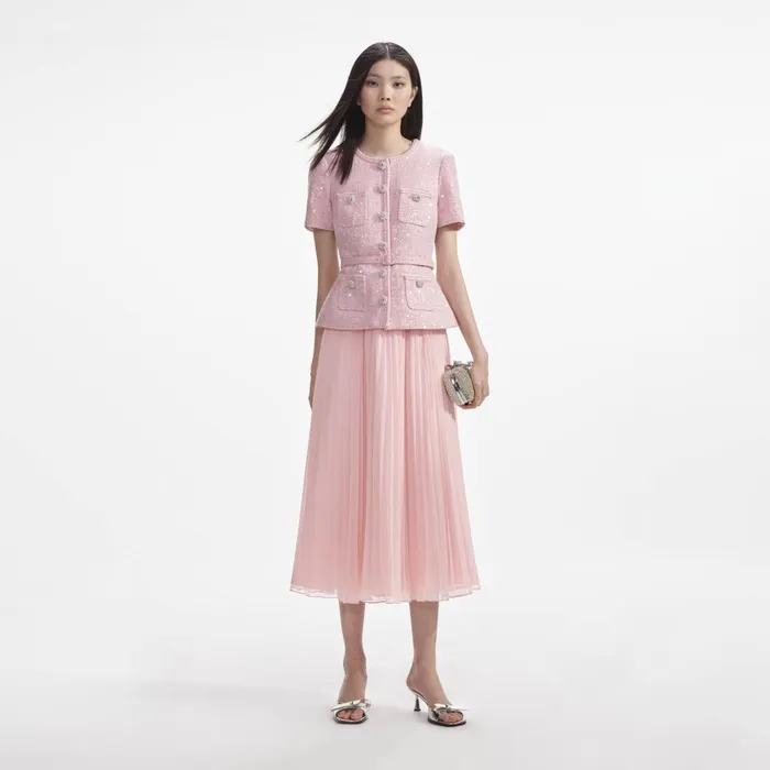 Self Portrait Dresses Women Pink Boucle Midi Dress