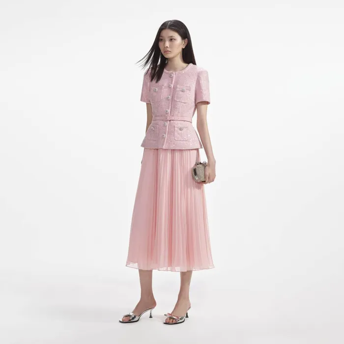 Self Portrait Dresses Women Pink Boucle Midi Dress
