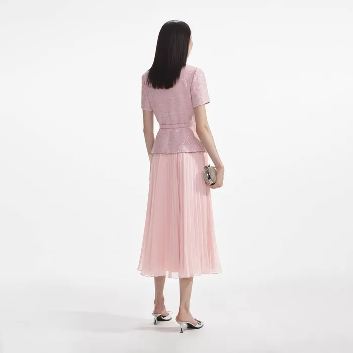 Self Portrait Dresses Women Pink Boucle Midi Dress