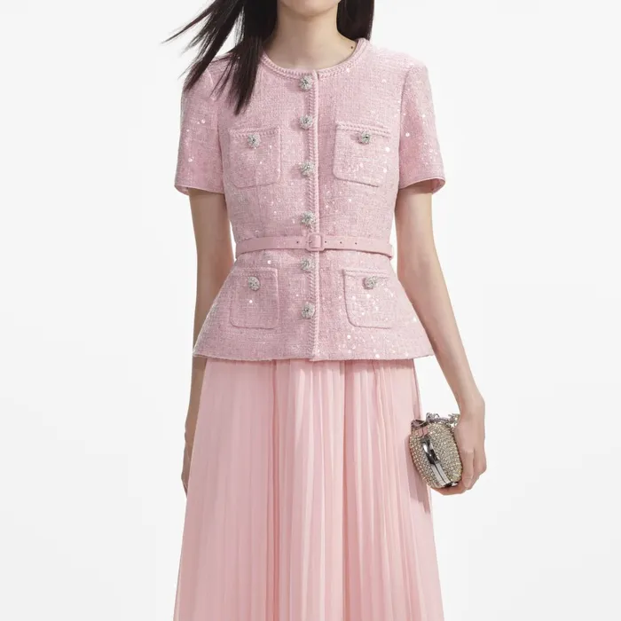 Self Portrait Dresses Women Pink Boucle Midi Dress