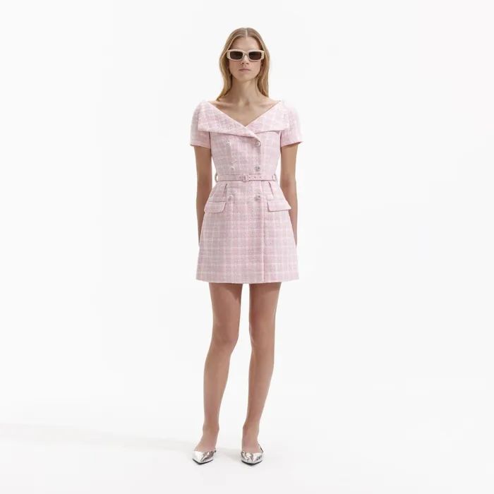 Self Portrait Dresses Women Pink Boucle Off Shoulder Mini Dress
