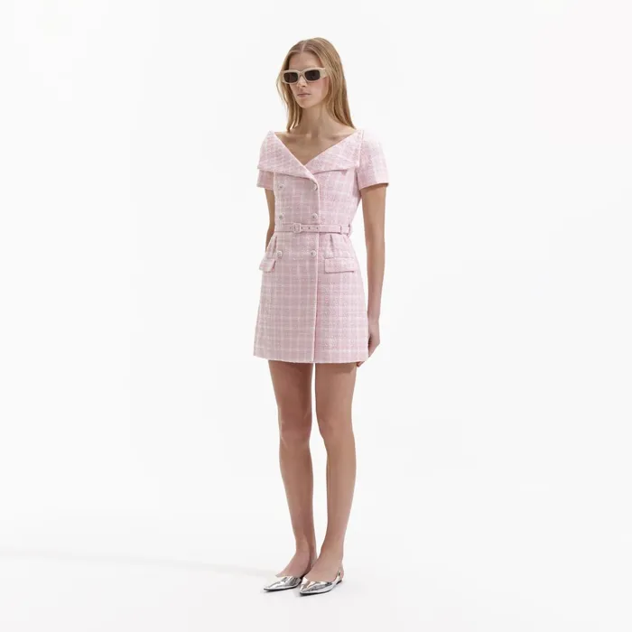 Self Portrait Dresses Women Pink Boucle Off Shoulder Mini Dress