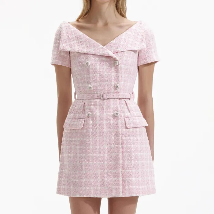 Self Portrait Dresses Women Pink Boucle Off Shoulder Mini Dress