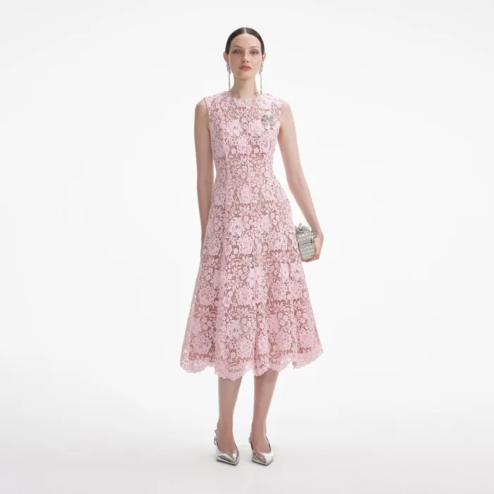 Self Portrait Dresses Women Pink Flower Lace Midi Dress